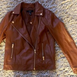 Brown leather moto jacket
